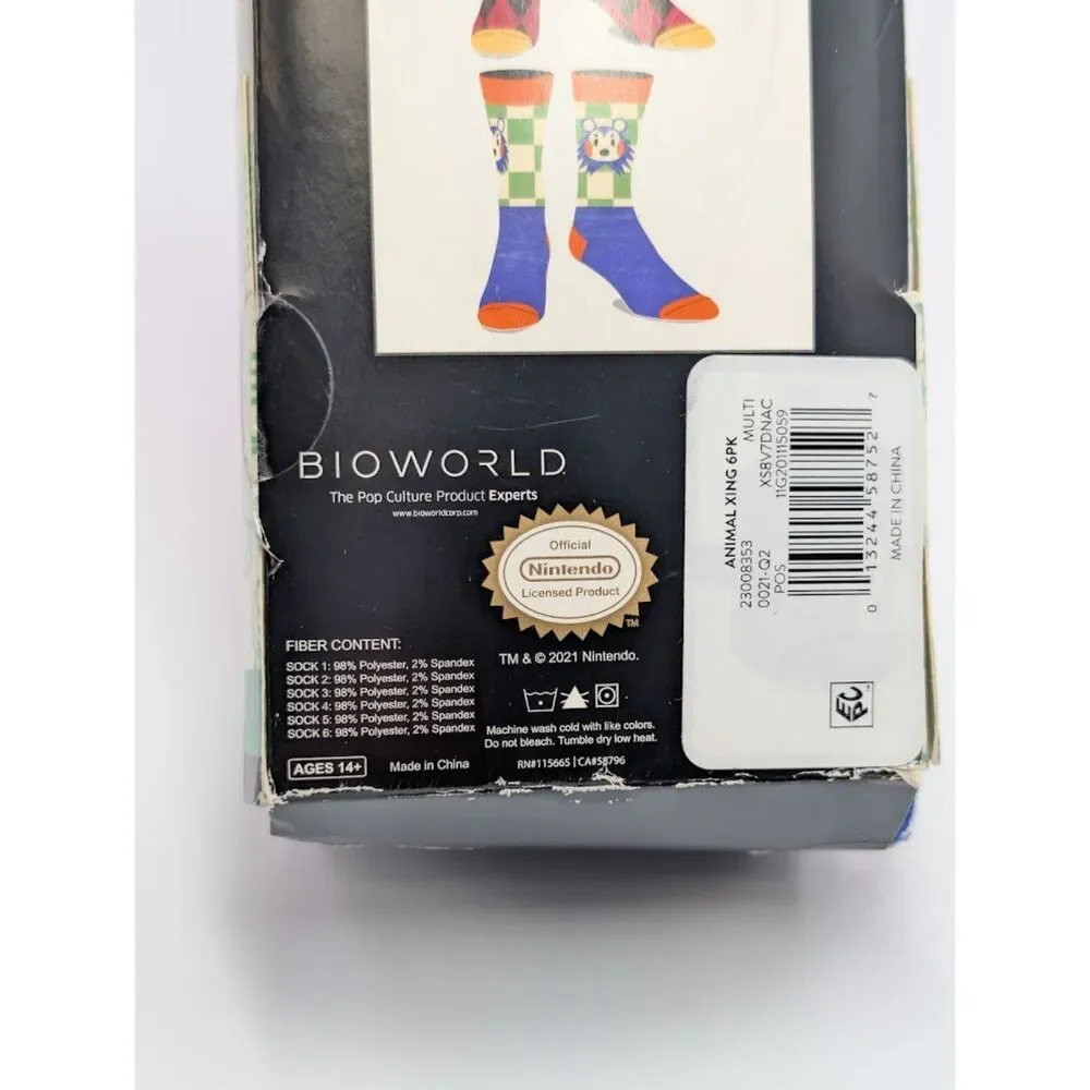 Nintendo Animal Crossing 6 Pair Casual Crew Socks Size 8-12 Bioworld